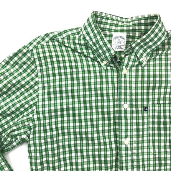 Brooks Brothers Slim Fit Green Plaid Button Up M - Picture 2 of 5